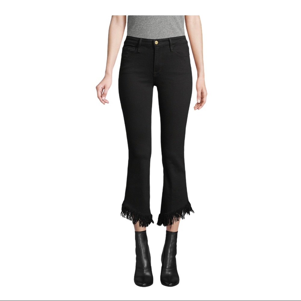 Frame Denim Le Crop Fringed Kick Flare Jeans